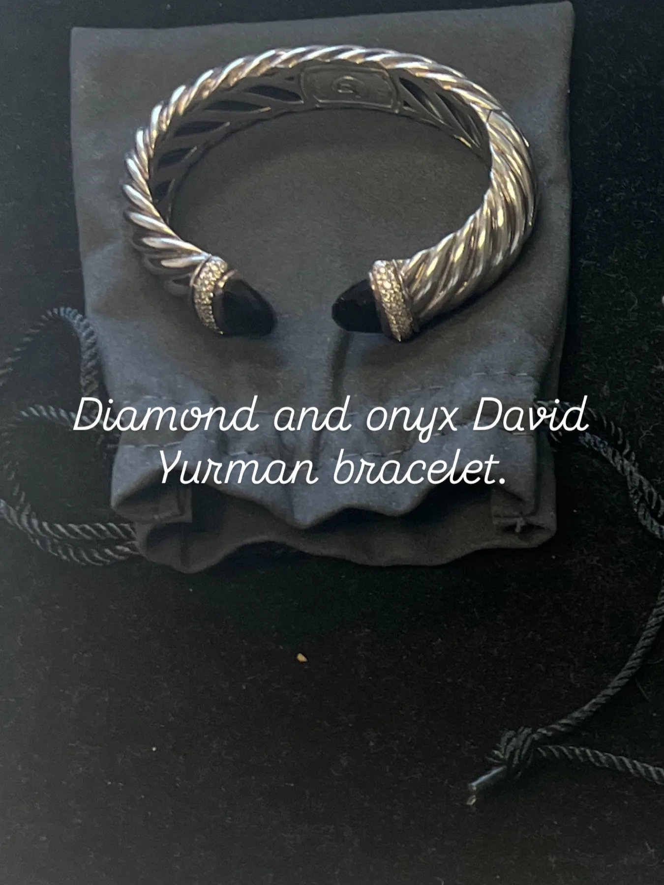 Diamond and onyx cable bracelet